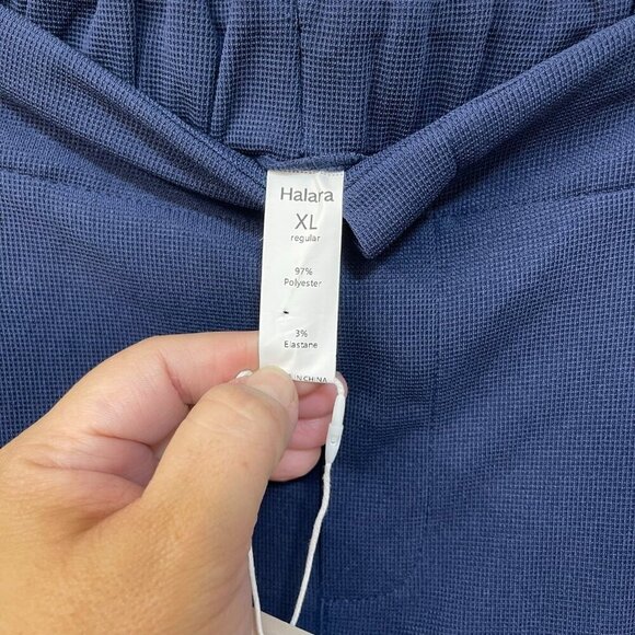 Halara High Waisted Pleated Pocket Wide Leg Flowy Waffle Pants Size XL Navy NEW - Picture 4 of 7